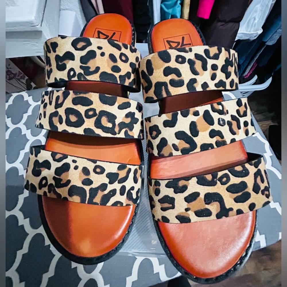 Dirty Laundry Leopard-Print Triple-Strap Sandals with Tan Footbed